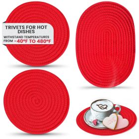 3 Pcs Red Pads for Dishes Heat Resistant Protection for Pots Pans and Countertops