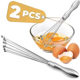 2 PCS Stainless Steel Mini Ball Whisk Manual Wire Egg Whisk Set Great for Blending Whisking Beating and Stirring Used for Cream Stew Flour Salad Cake