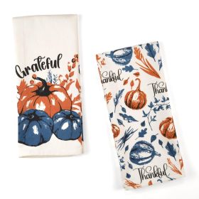 Set of 2 Thankful Grateful Printed Dish Towels Hand Towels Boho Tea Towels Multifunctional Stylish Absorbent Quick Dry Soft 18 x28 inch 100% Cotton Bl