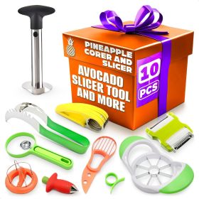 10 Pcs Fruit Slicer Set Fruit Cutting Tools Pineapple Corer and Slicer Kiwi Cutter Apple Slicer and Corer Cantaloupe Cutter Strawberry Huller Watermel