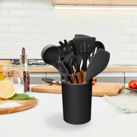 11 Piece Silicone Cooking Tool Set (Color: BLACK)