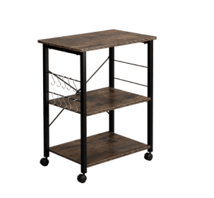 3-story Kitchen Black Iron Frame Microwave Rack 10 Hooks 4 Wheels Vintage Color (Option: Vintage Black)